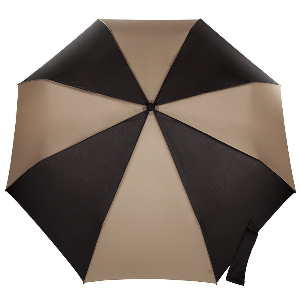 Blue Line Golf Size Auto Open/Close Umbrella in Black/Tan Open Top View