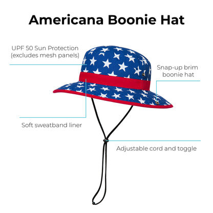 Red, white, and blue hat with American flag design on a white background