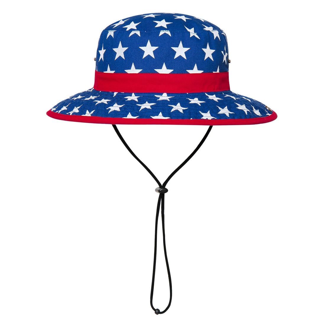 Red, white, and blue hat with American flag design on a white background