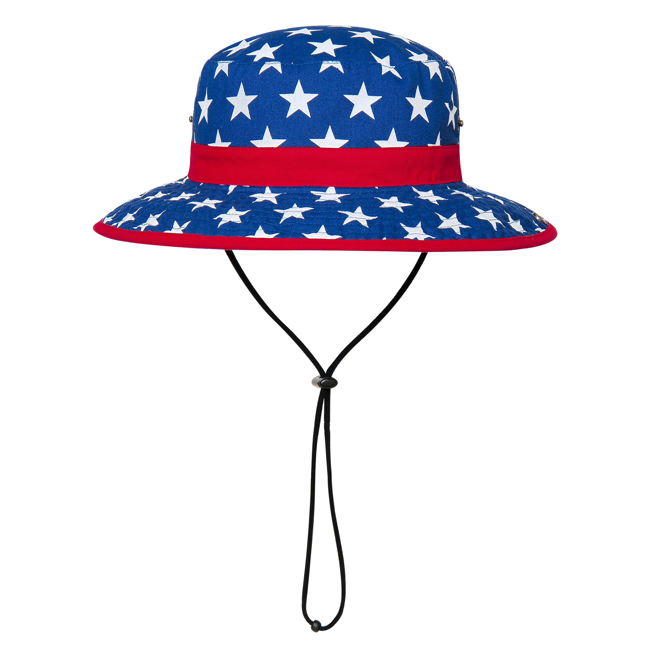 Red, white, and blue hat with American flag design on a white background