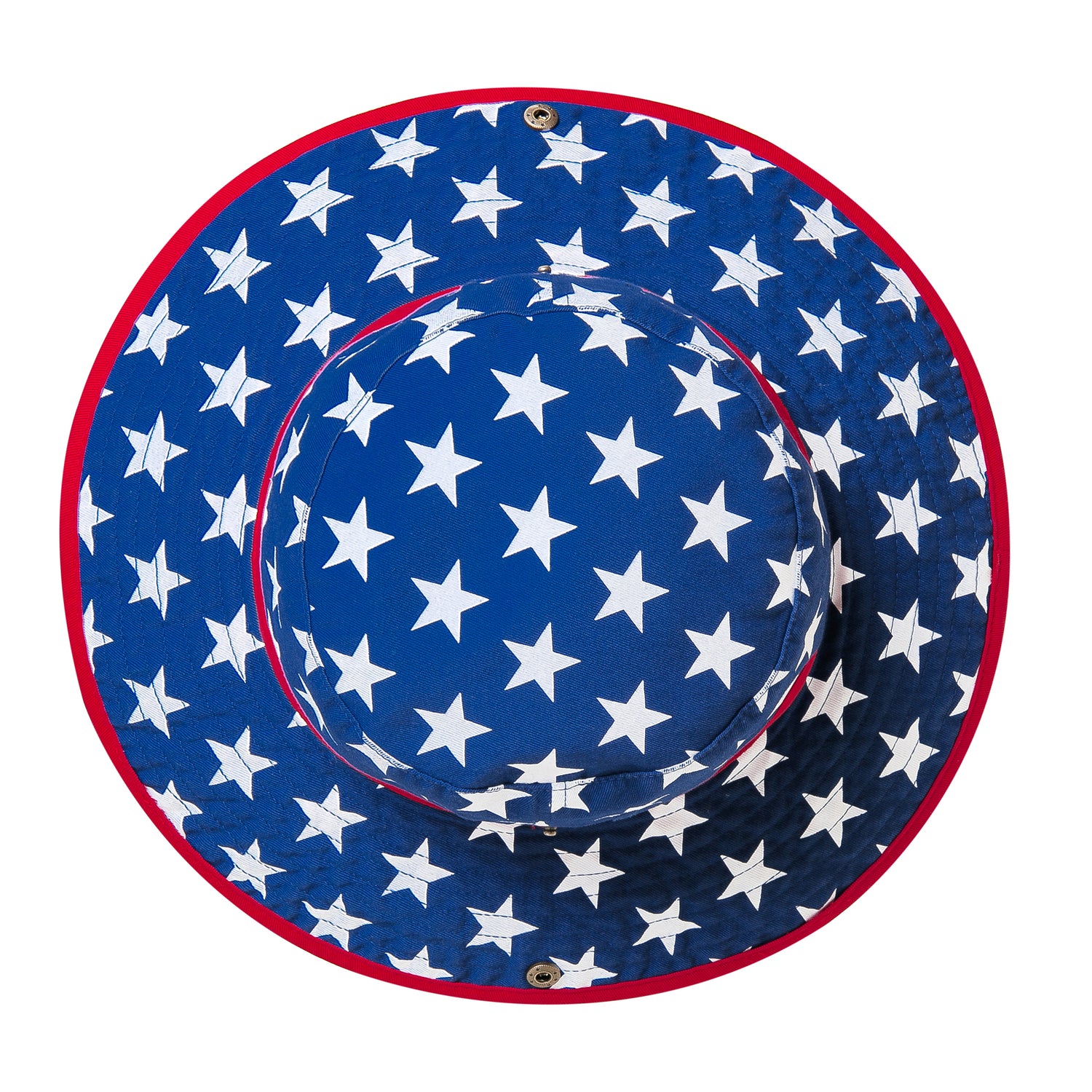 Red, white, and blue hat with American flag design on a white background