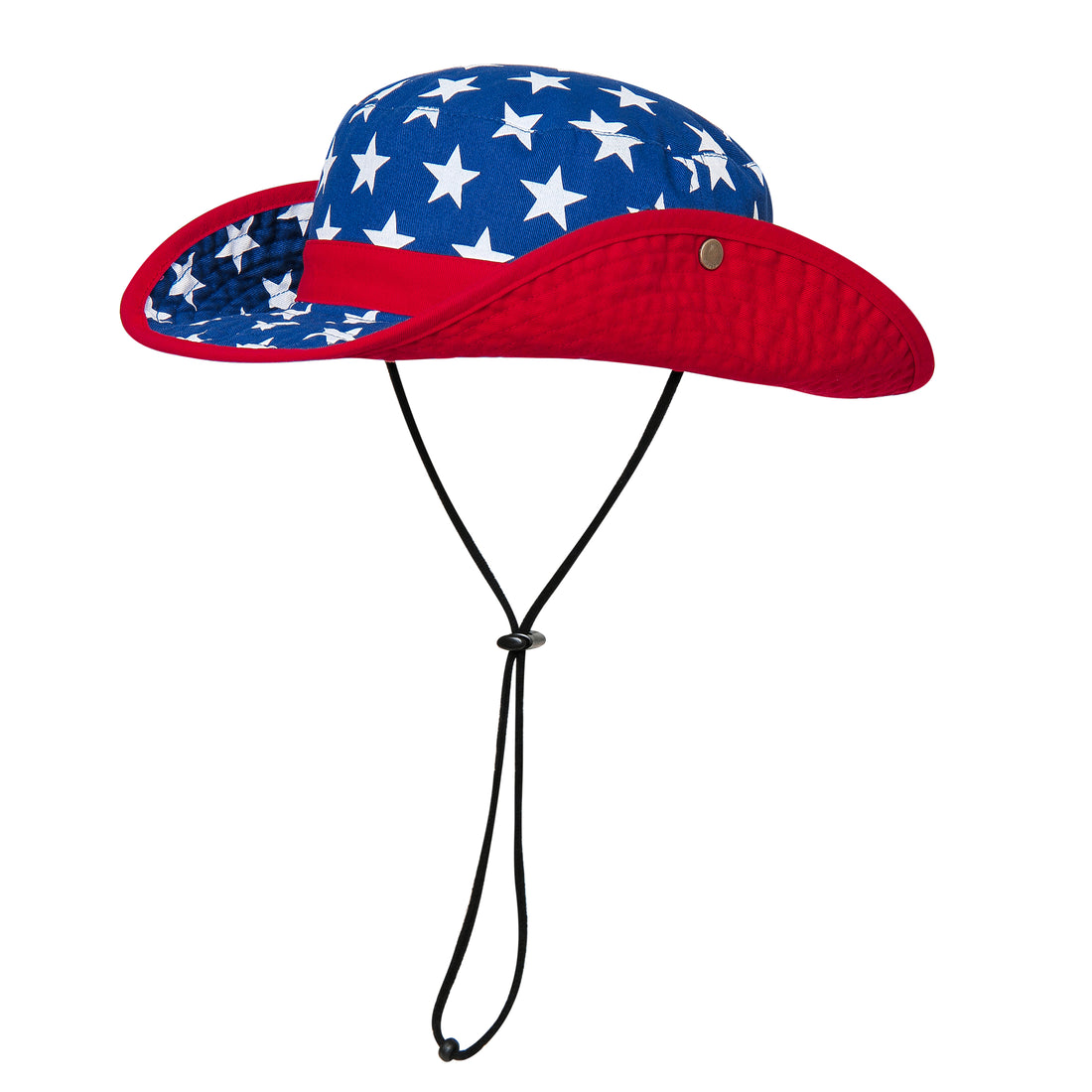 Red, white, and blue hat with American flag design on a white background