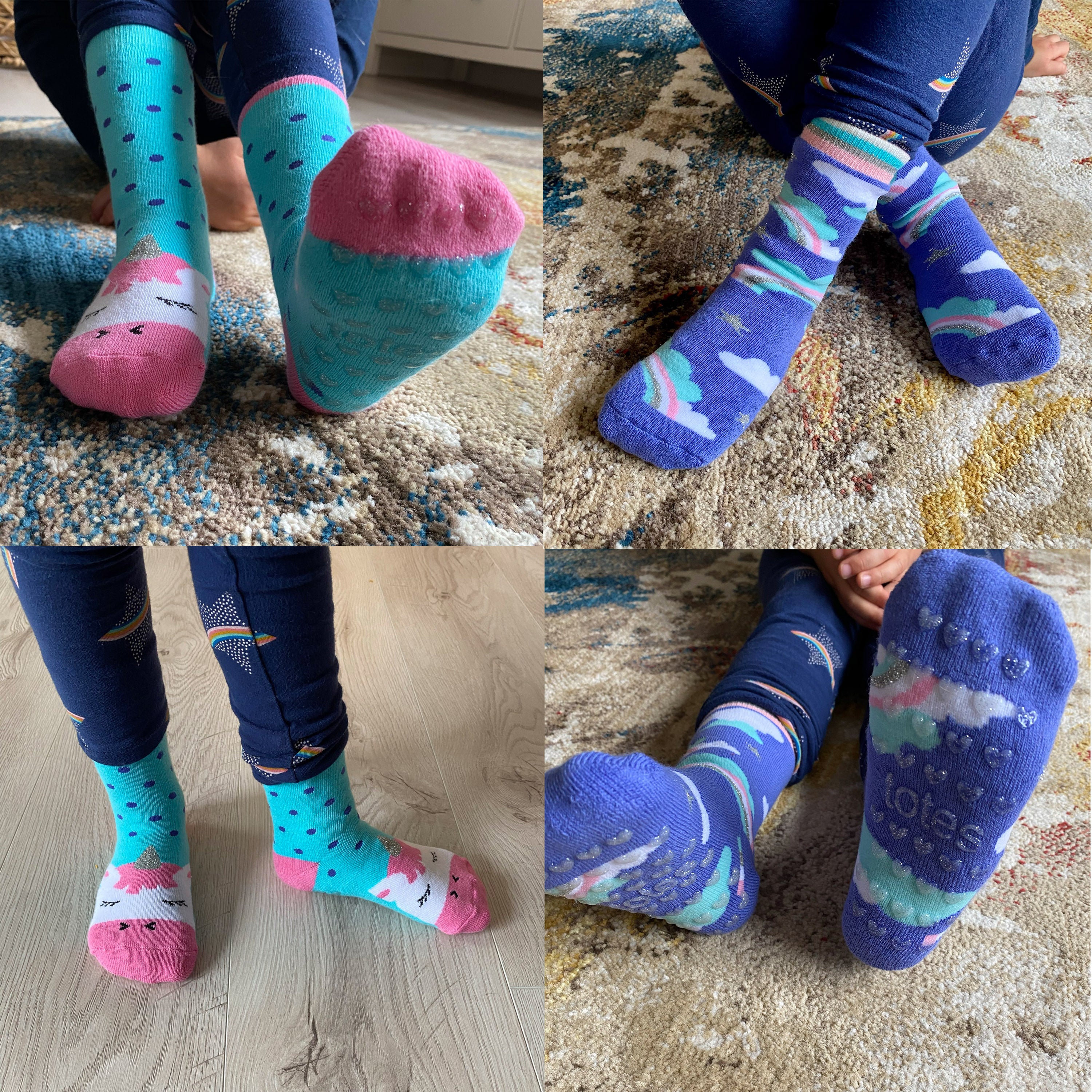 Kid’s 2-Pack Novelty Toastie™ Slipper Socks in Unicorn (Unicorns and Rainbows/clouds) Back View