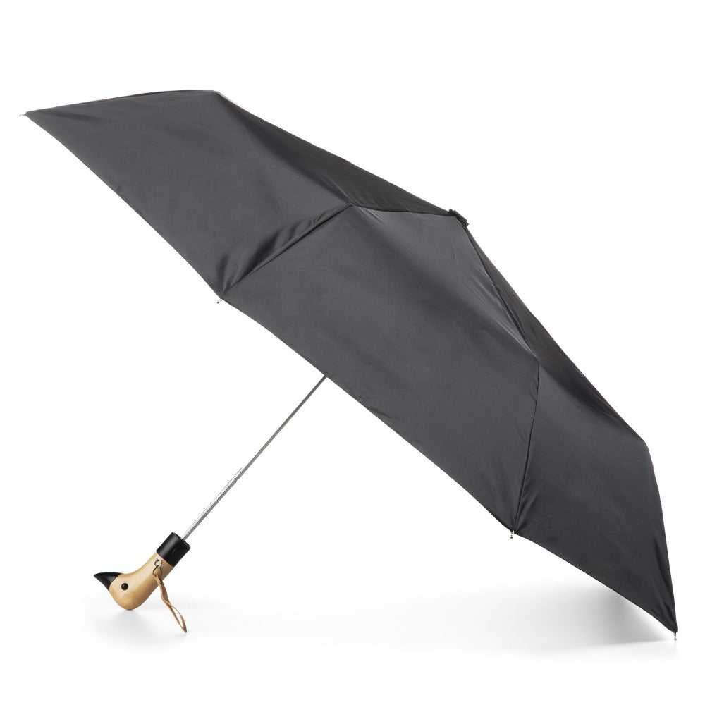 Wooden Duck Handle Auto Open Umbrella in Black Open Side Profile