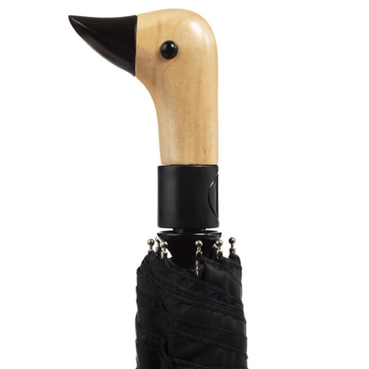 Wooden Duck Handle Auto Open Umbrella in Black Closed Close Up Duck Handle