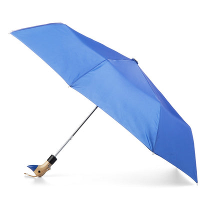Wooden Duck Handle Auto Open Umbrella in Victoria Blue Open Side Profile