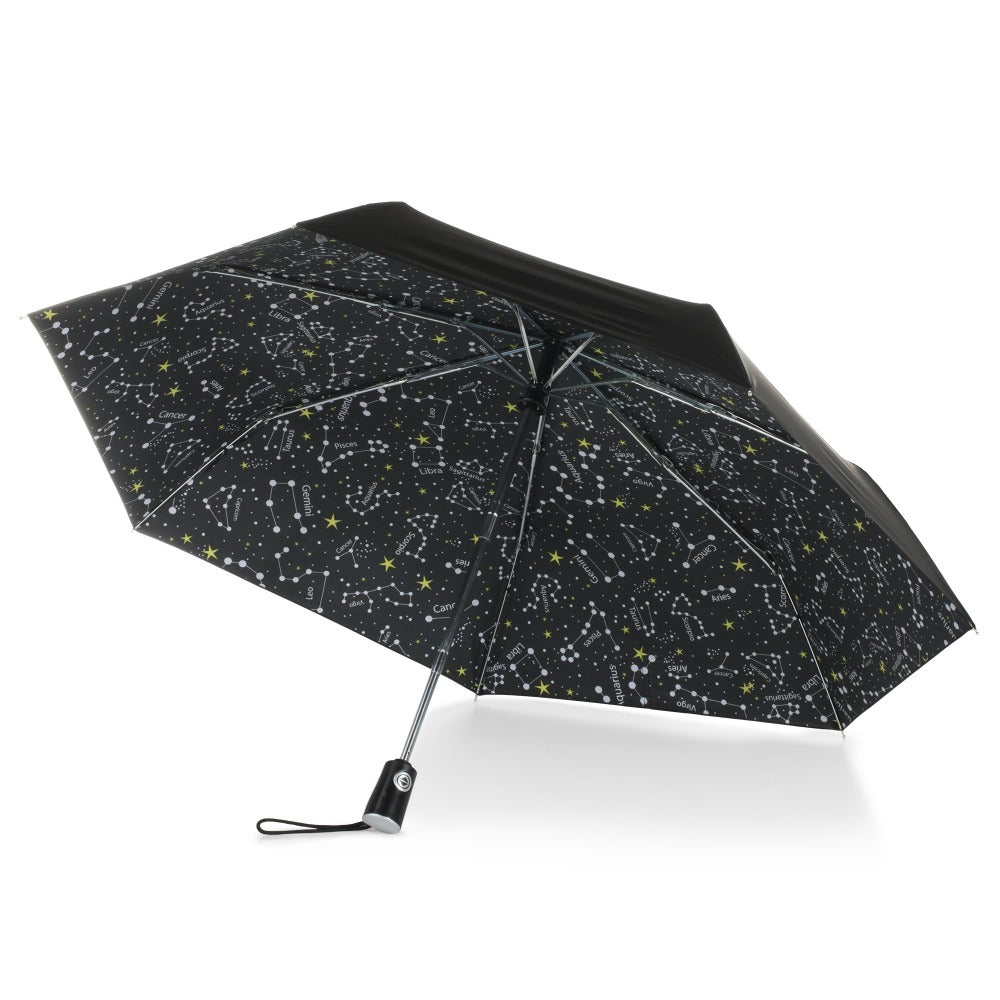 Under Canopy Print Auto Open Close Umbrella in Zodiac Black Under Canopy View