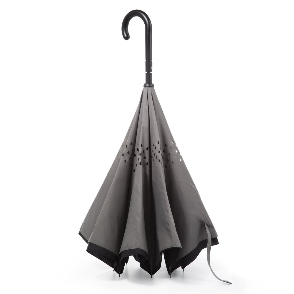 InBrella Reverse Close Umbrella in Black/Grey Inverse Closed Stand Up