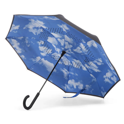 InBrella Reverse Close Umbrella in Clouds Open Under Canopy view
