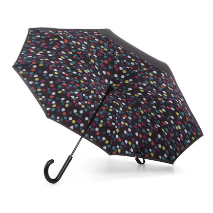 InBrella Reverse Close Umbrella in Large Raindrops Open Under Canopy