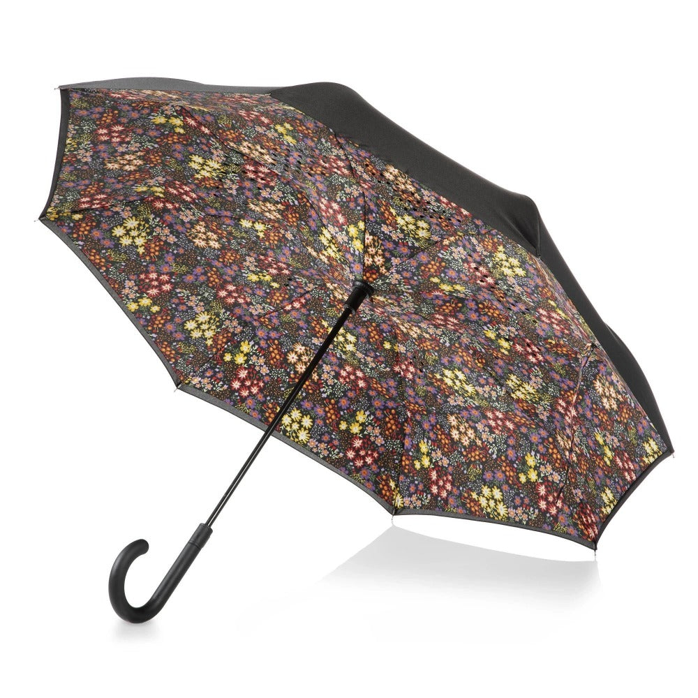 InBrella Reverse Close Umbrella in Enchanted Garden Open Under Canopy