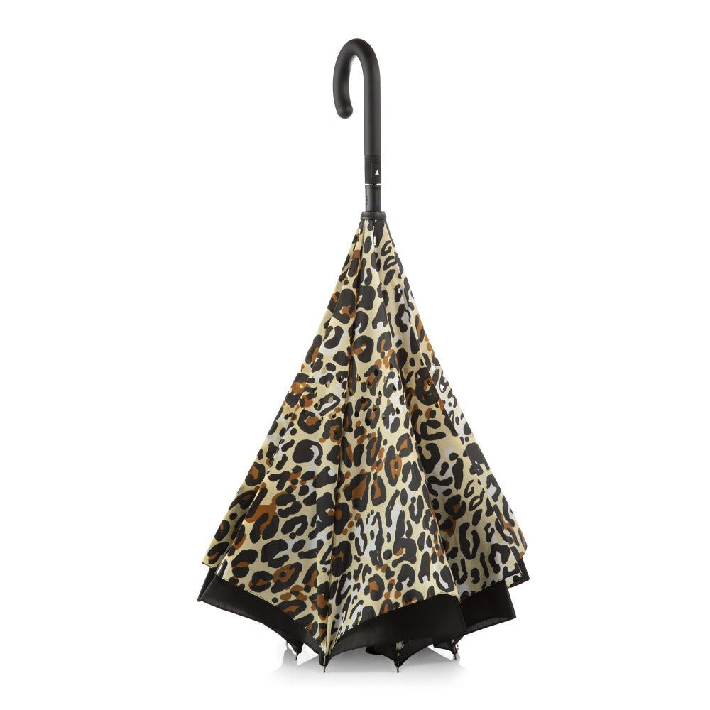 InBrella Reverse Close Umbrella in Honey Leopard Inverse Closed Stand Up