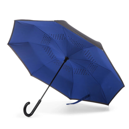 InBrella Reverse Close Umbrella in Royal/Black Open Under Canopy