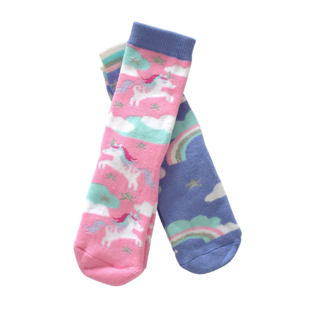 Kid’s 2-Pack Novelty Toastie™ Slipper Socks in Unicorn (Unicorns and Rainbows/clouds) Front View