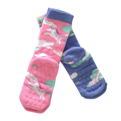 Kid’s 2-Pack Novelty Toastie™ Slipper Socks in Unicorn (Unicorns and Rainbows/clouds) Back View