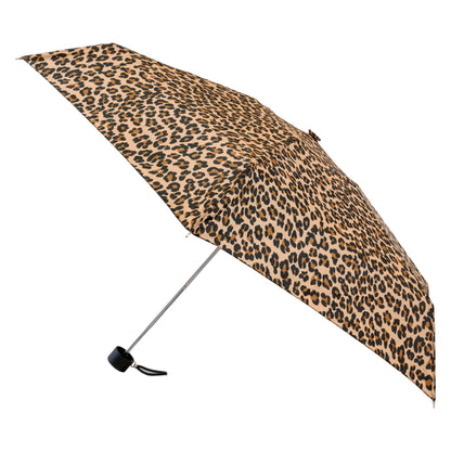 totes Mini Travel Umbrella - leopard open