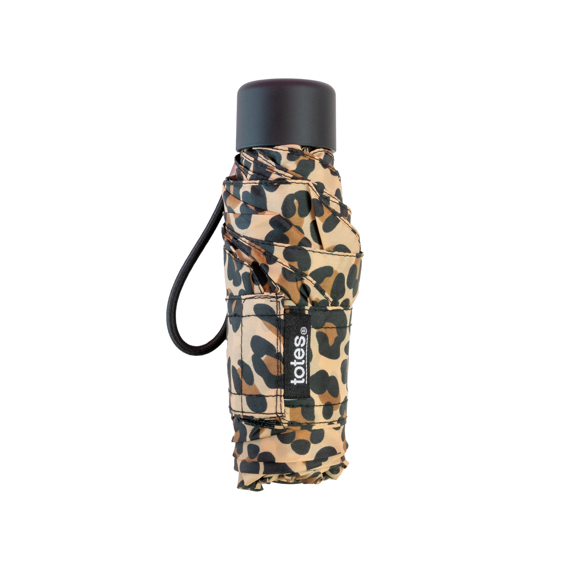 totes Mini Travel Umbrella - leopard closed