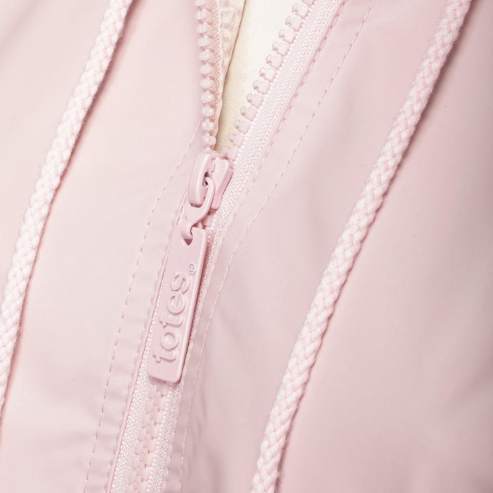 Lined Rain Slicker in Blush Zipper Close Up