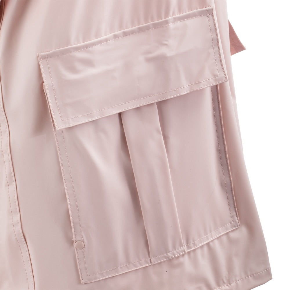 Lined Rain Slicker in Blush Pocket Close Up