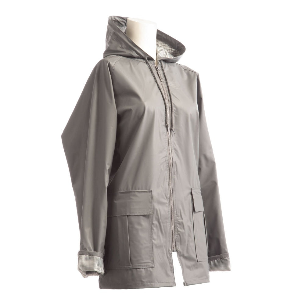 Lined Rain Slicker in Charcoal Side Profile