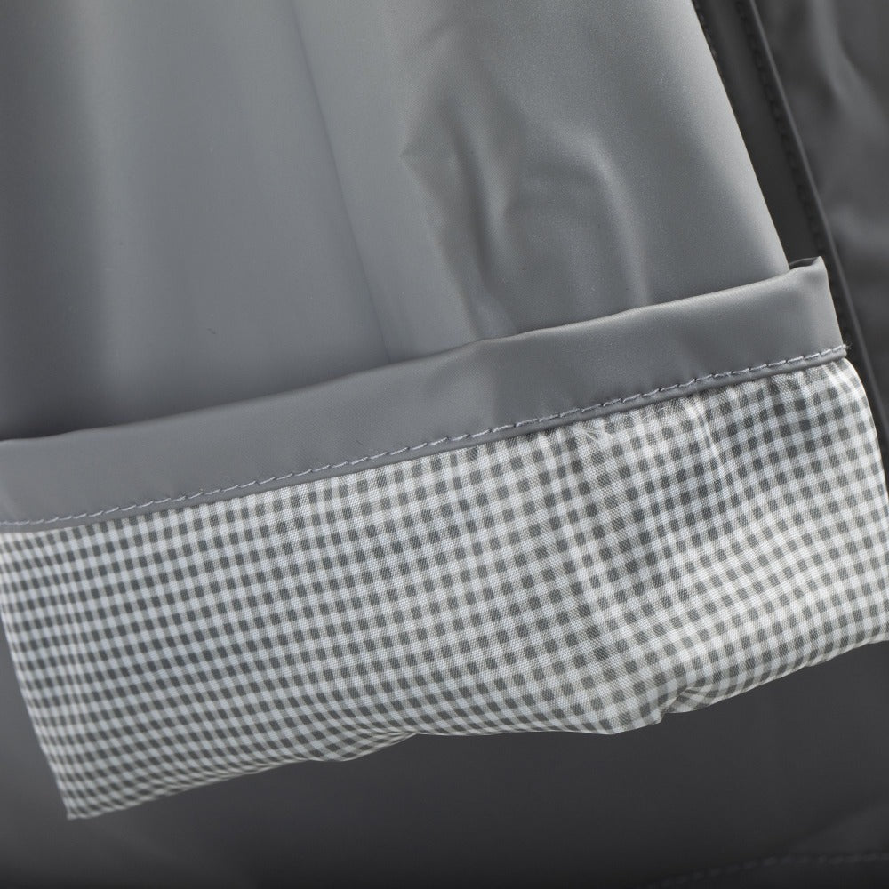 Lined Rain Slicker in Charcoal Cuff Close Up Gingham Lining