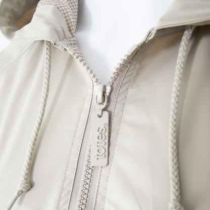 Lined Rain Slicker in Khaki Close Up on Zipper