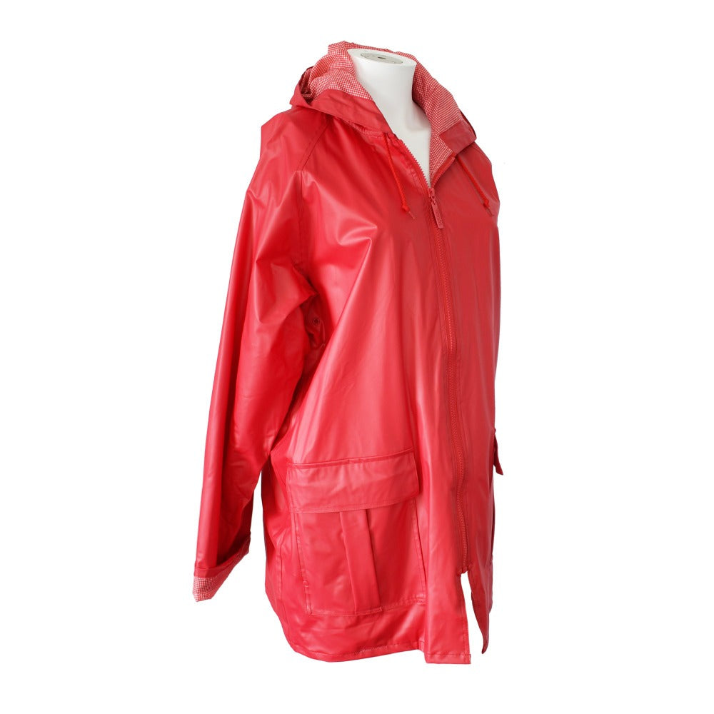 Lined Rain Slicker in Red Side Profile