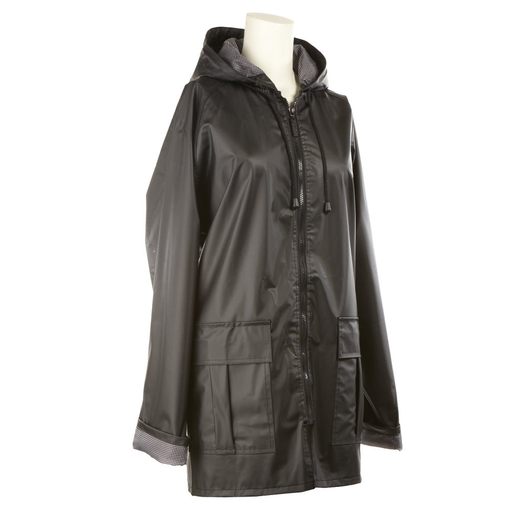 Lined Rain Slicker in Black Side Profile