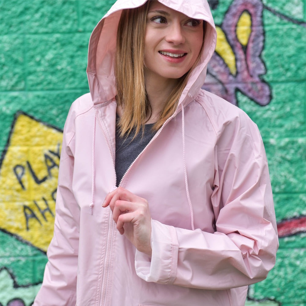 Lined Rain Slicker in Blush On Model