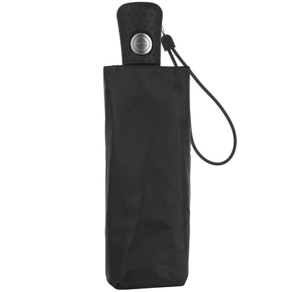 Auto Open/Close Travel Umbrella in Black Closed in Carrying Case