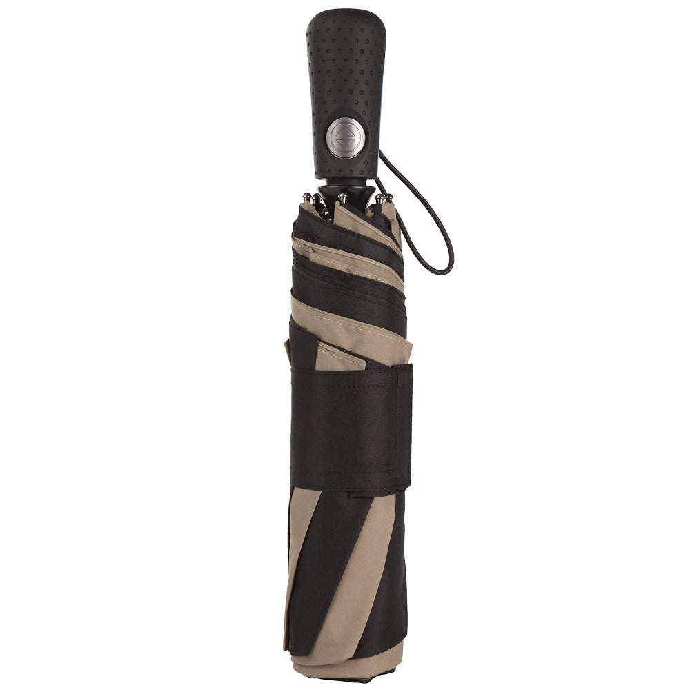 Blue Line Golf Size Auto Open/Close Umbrella in Black/Tan Closed