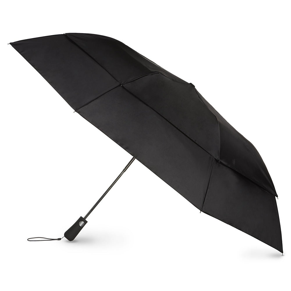Blue Line Golf Size Auto Vented Canopy Umbrella in Black Open Side Profile