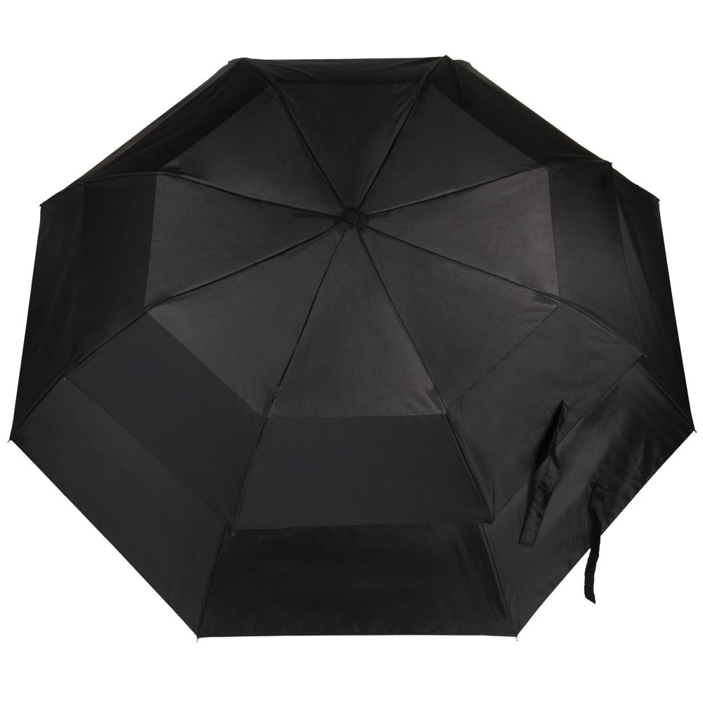 Blue Line Golf Size Auto Vented Canopy Umbrella in Black Open Top View