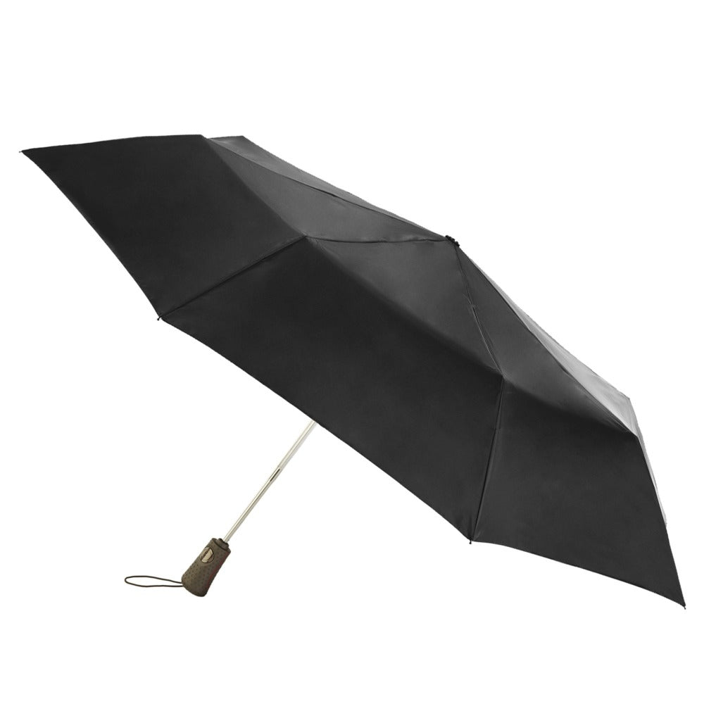 Titan Super Strong Large Folding Umbrella in Black Open Side Profile