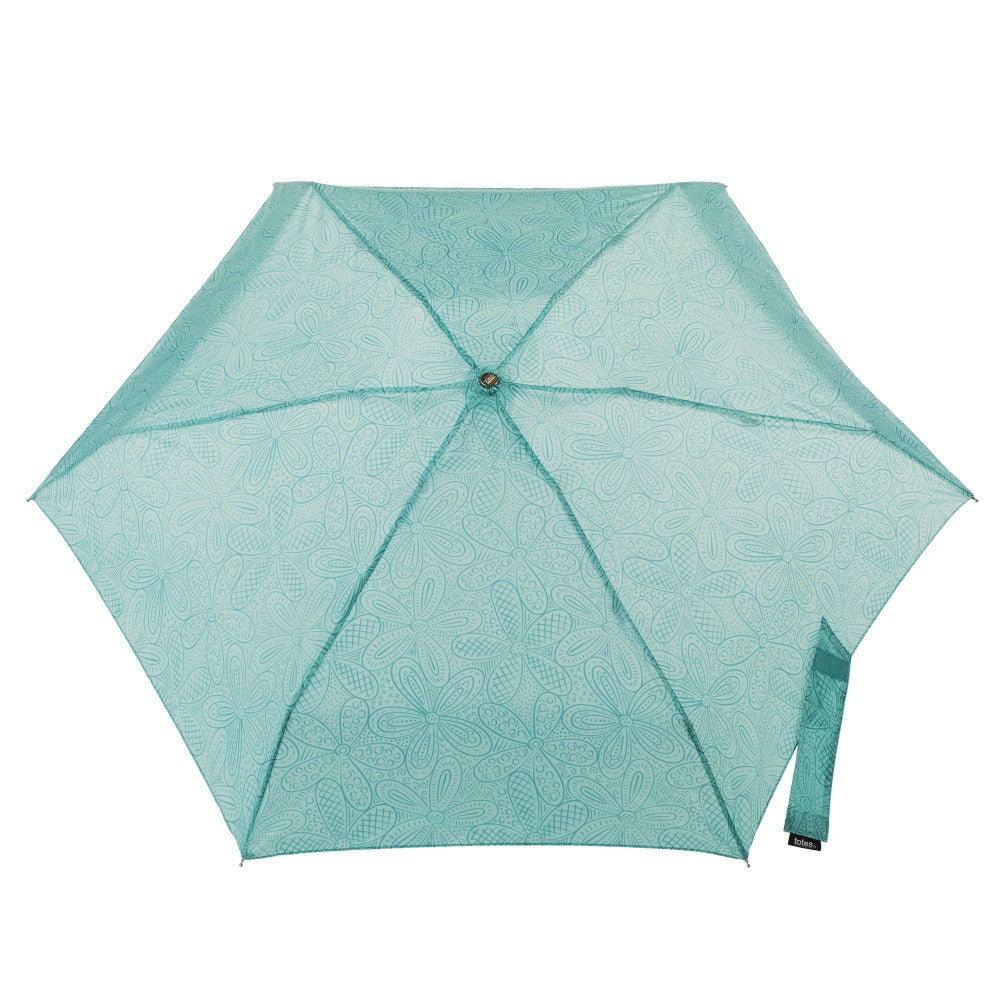 Manual Umbrella with NeverWet® in Blue Floral Burst Open Top View