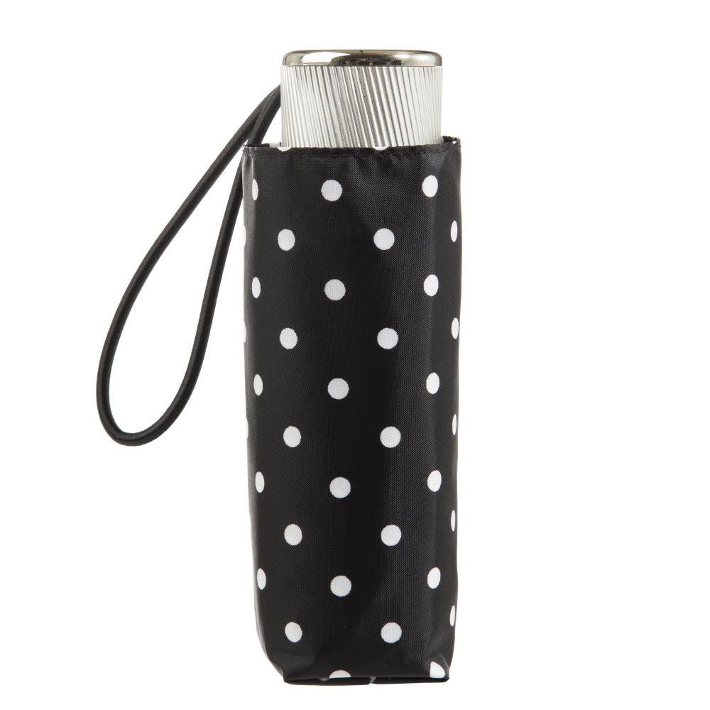 Manual Umbrella with NeverWet® in Black/White Swiss Dot Closed In Carrying Case