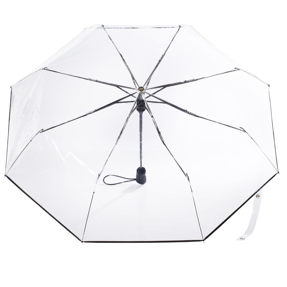 Ultra Clear Auto Open Folding Umbrella in Clear Open Top View