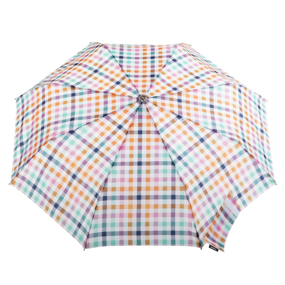 Limited-Edition Auto Open Umbrella in Rainbow Gingham Open Top View