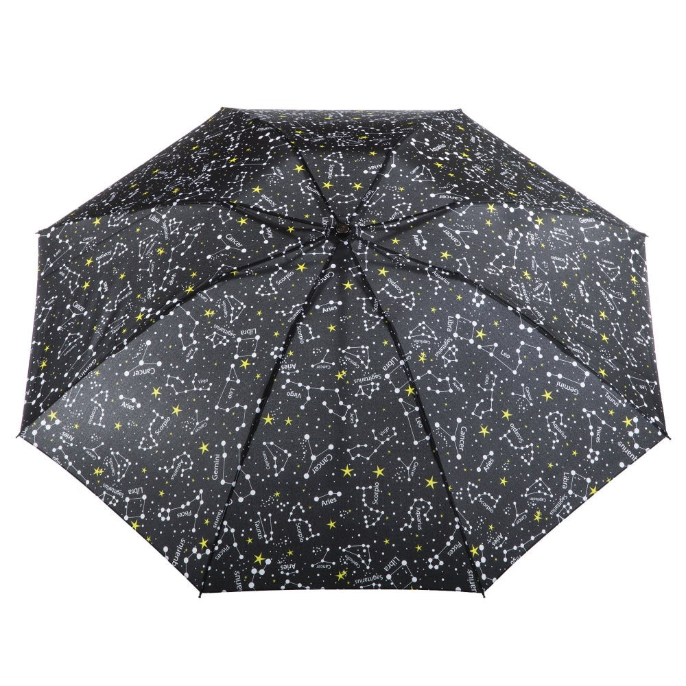 InBrella Reverse Close Folding Umbrella in Zodiac Black Open Top View