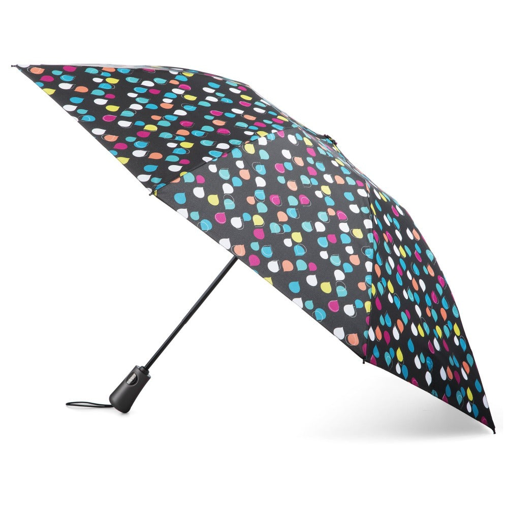 InBrella Reverse Close Folding Umbrella in Large Raindrops Open Side Profile
