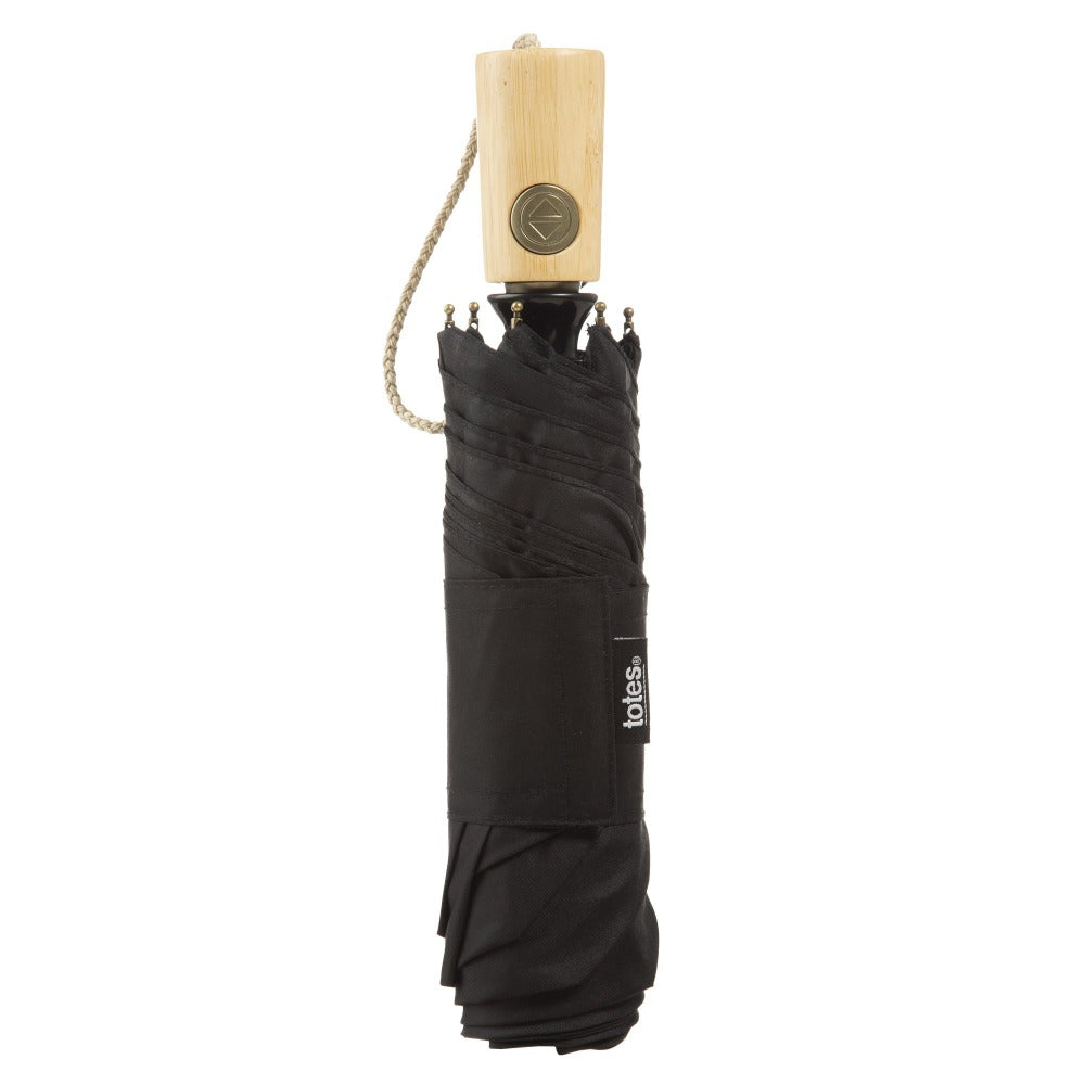 Recycled PET Eco-Friendly Umbrella with NeverWet in Black Closed