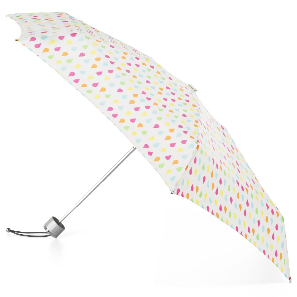 Mini Manual Umbrella With Neverwet in White Rain Open Side Profile