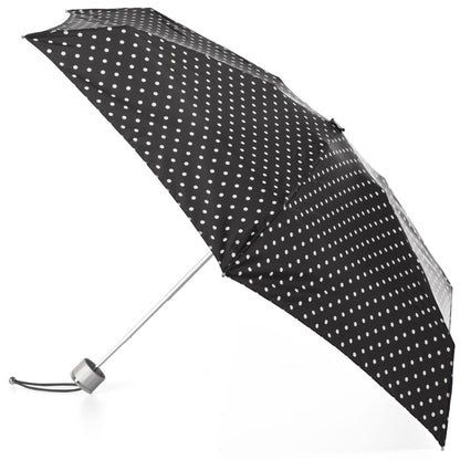 Mini Manual Umbrella With Neverwet in Black/White Swiss Dot Open Side Profile