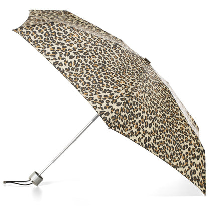 Mini Manual Umbrella With Neverwet in Leopard Spotted Open Side Profile