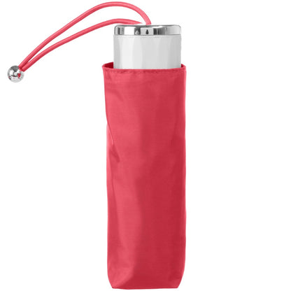 Mini Manual Umbrella With Neverwet in Red Closed in Carrying Case