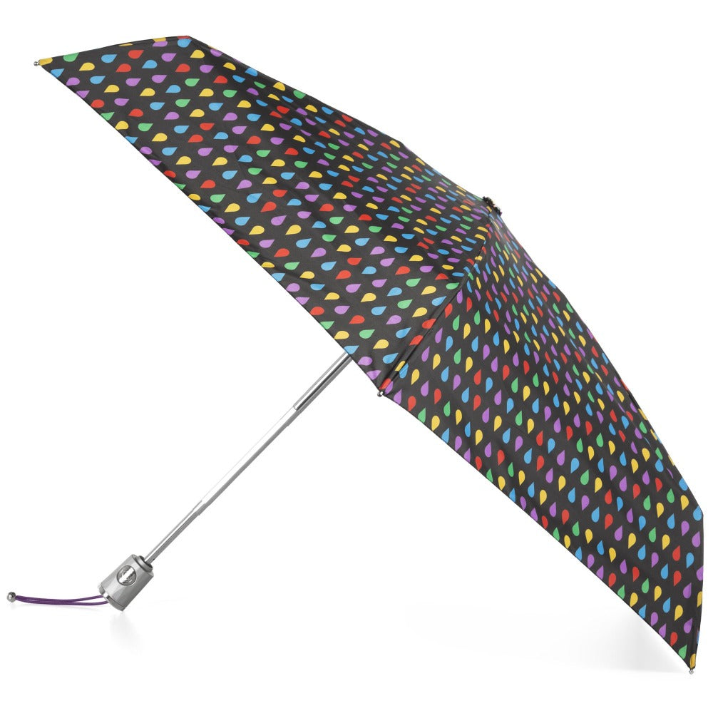 Mini Auto Open Close Neverwet And Sunguard Umbrella in Black Rain Open Side Profile