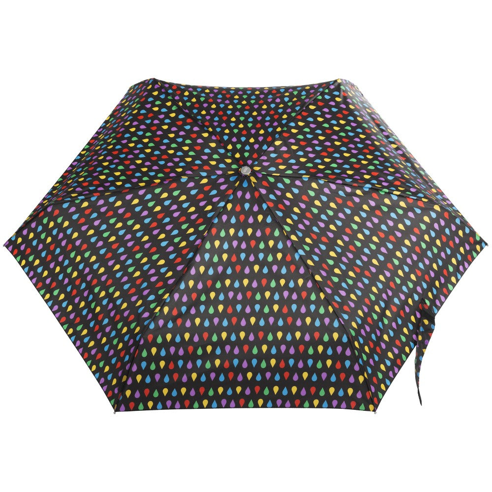 Mini Auto Open Close Neverwet And Sunguard Umbrella in Black Rain Open Top View