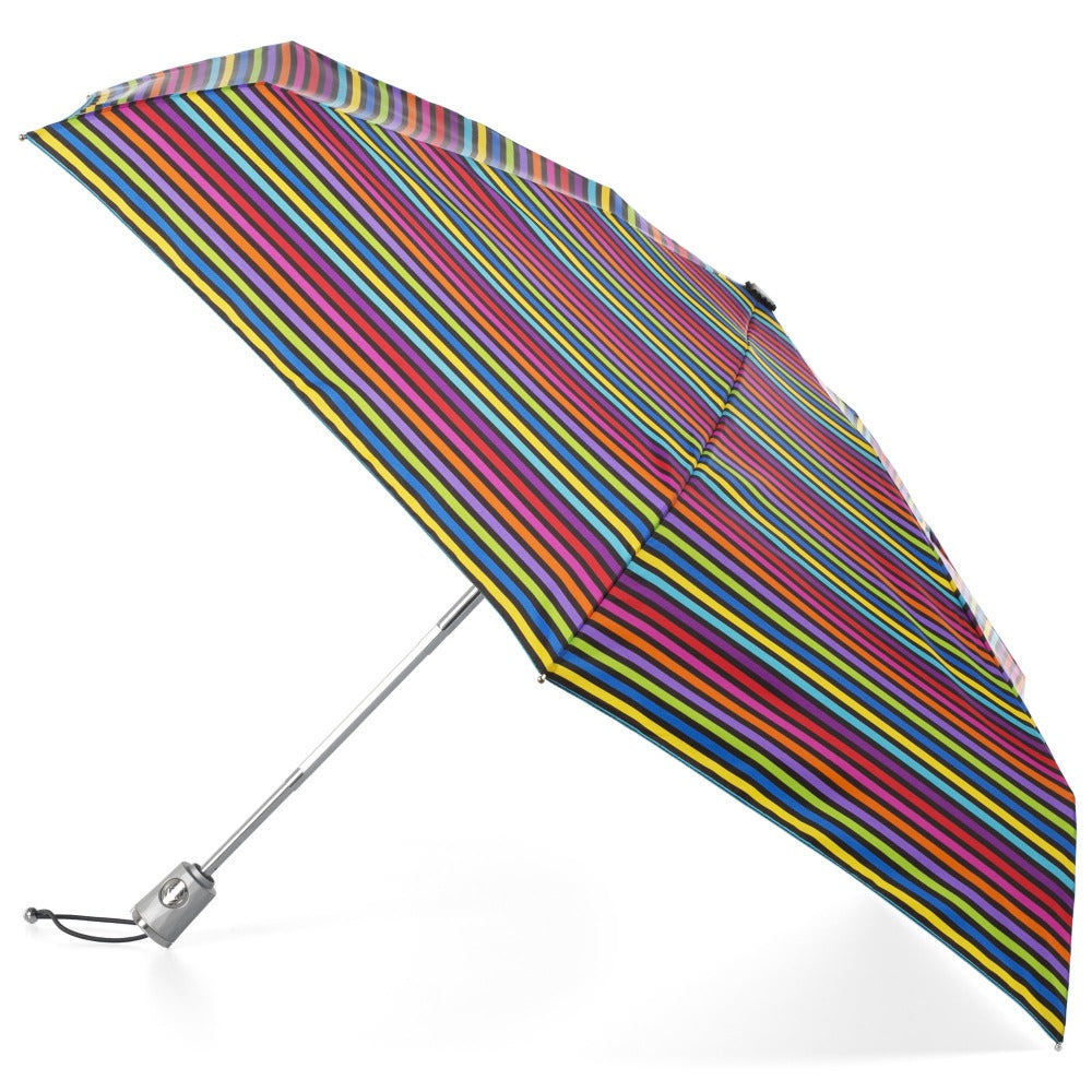 Mini Auto Open Close Neverwet And Sunguard Umbrella in Skinny Stripe Open Side Profile