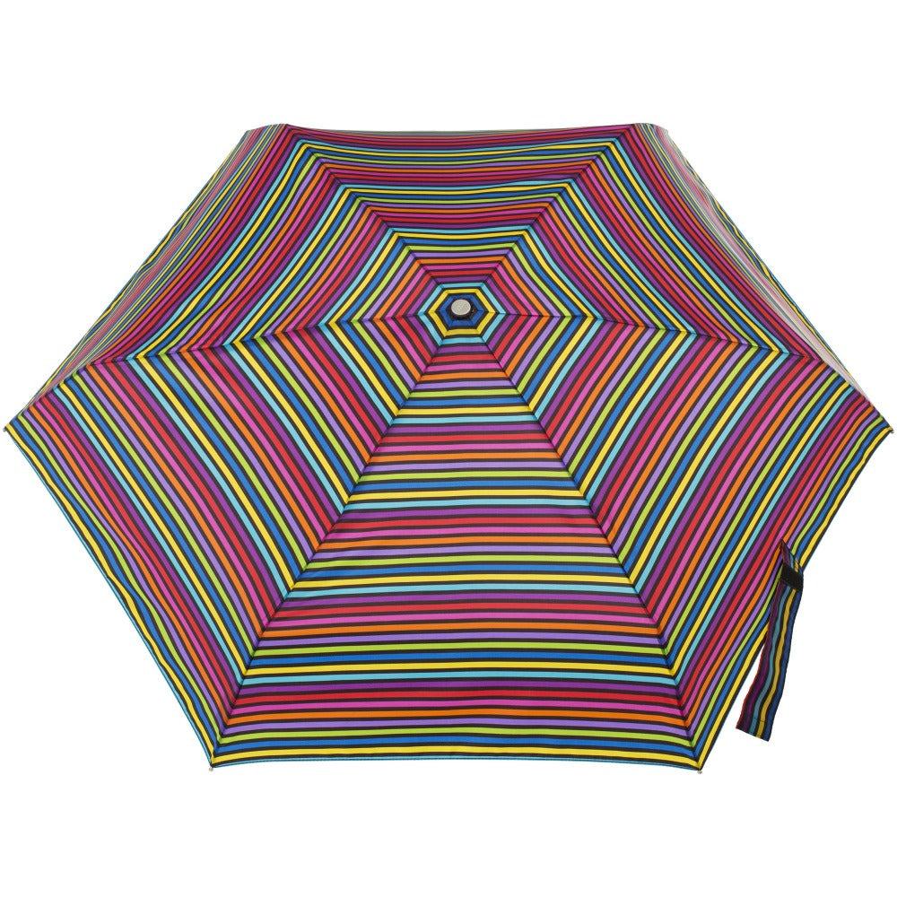 Mini Auto Open Close Neverwet And Sunguard Umbrella in Skinny Stripe Open Top View