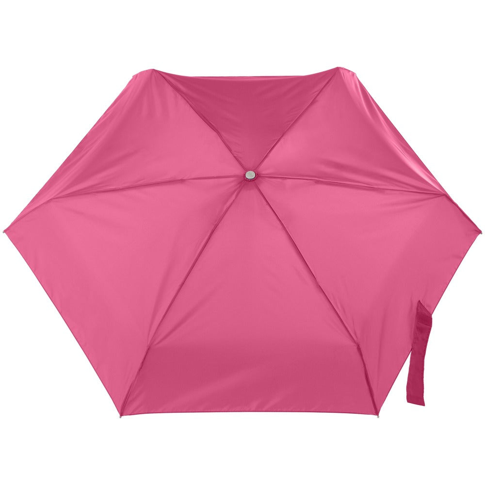 Mini Auto Open Close Neverwet And Sunguard Umbrella in Magenta Open Top View